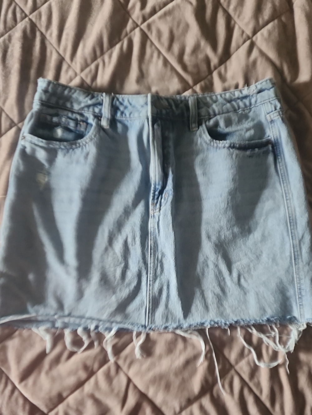 bohme Light Blue Frayed Denim Mini Skirt